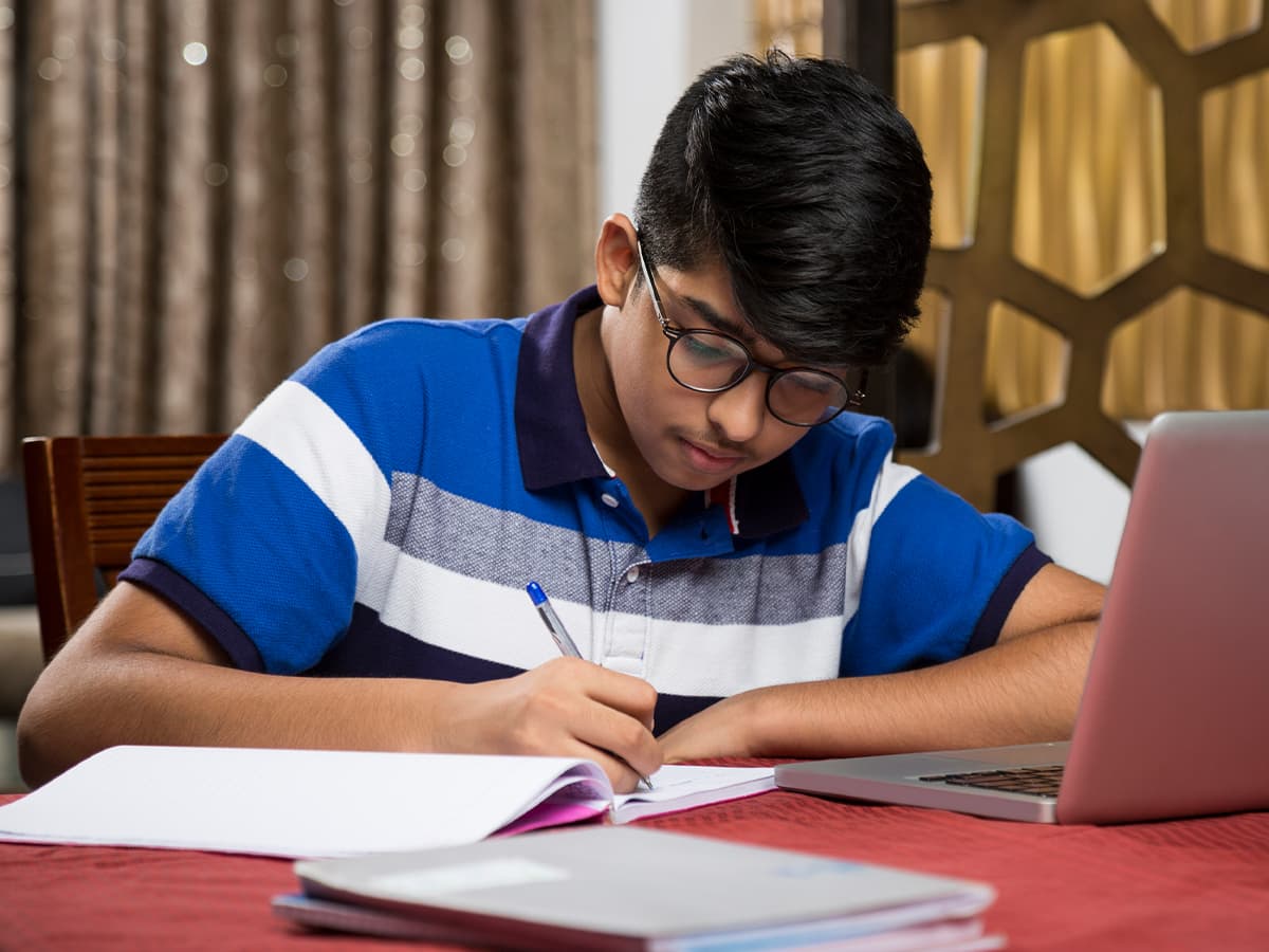 Senior secondary science student studying at a desk